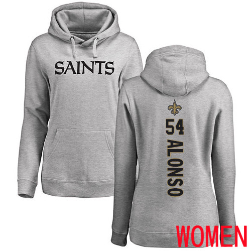 New Orleans Saints Ash Women Kiko Alonso Backer NFL Football #54 Pullover Hoodie Sweatshirts->women nfl jersey->Women Jersey